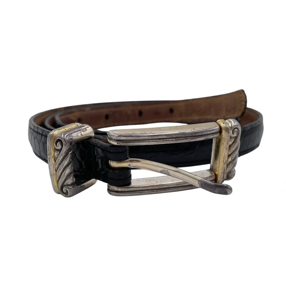 Vintage 80s 90s Brighton Black Leather Belt Women's Size 36 Embossed Classic